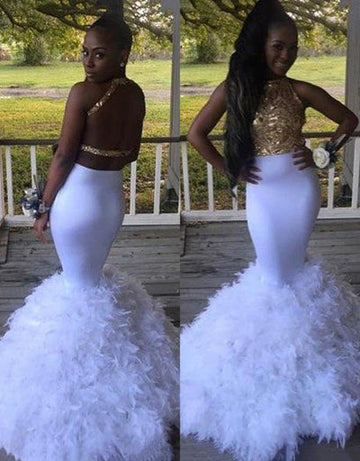 MERMAID HALTER SLEEVELESS APPLIQUES FLOOR-LENGTH PROM DRESS HZ1023